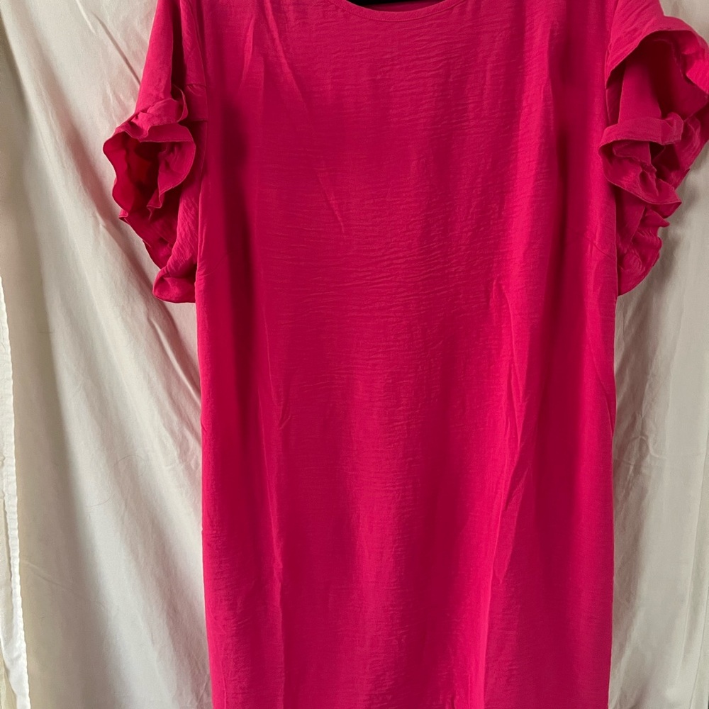 Elegant Pink Ruffle Sleeve Dress